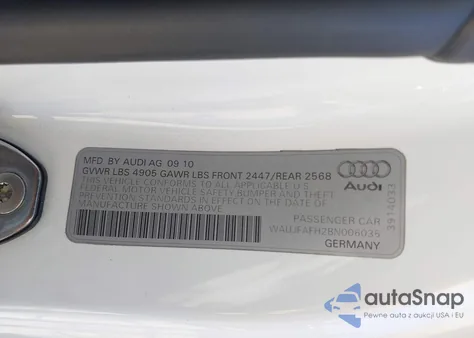 2011 Audi A5 2.0T Premium from USA, damaged, VIN WAUJFAFH2BN006035
